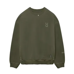 0861. Tech Essential Distressed Crewneck - Faded Olive ASRV