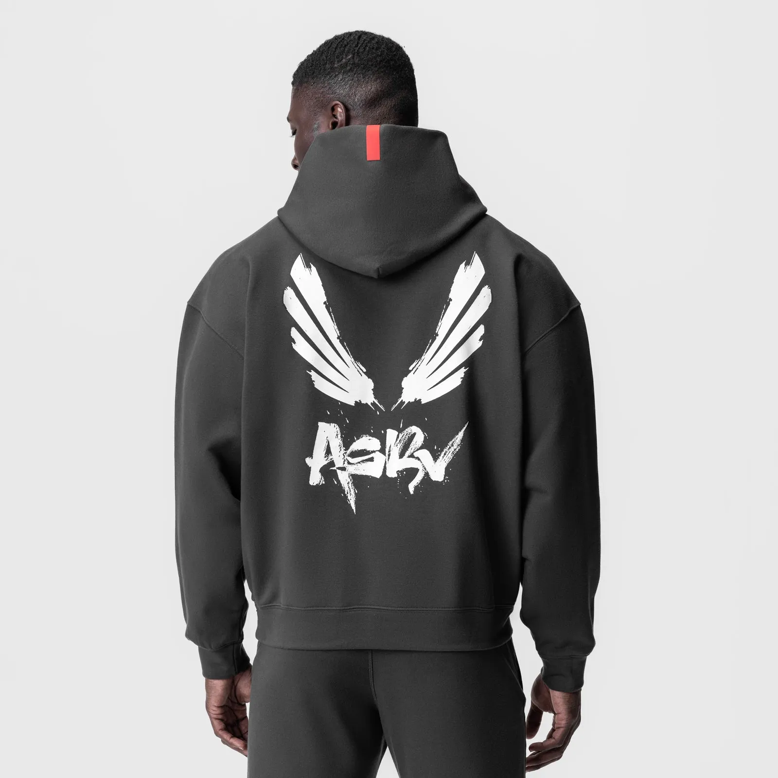 0874. Tech-Terry Zip Pocket Hoodie - Space Grey/White "Brush Wings/ASRV" ASRV