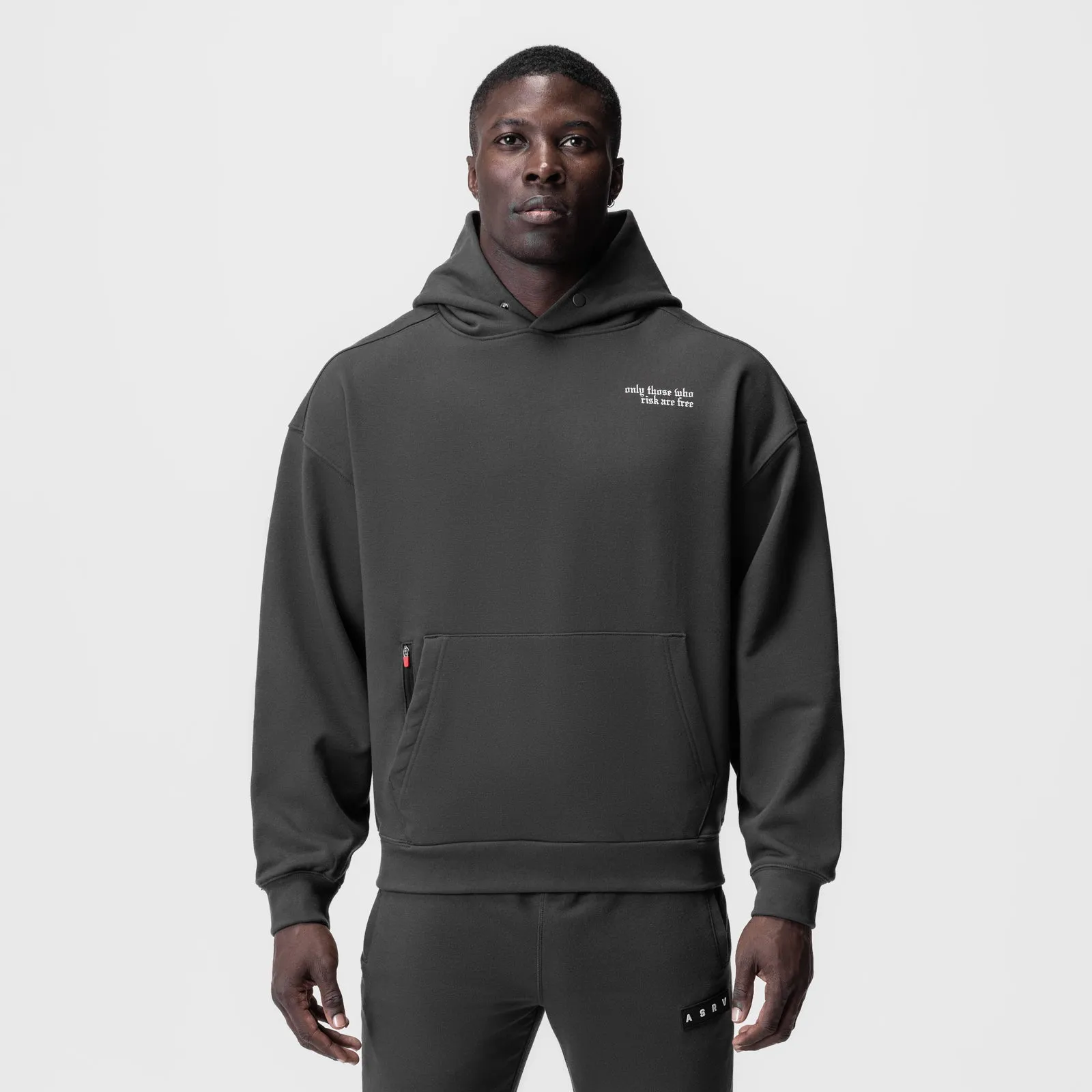 0874. Tech-Terry Zip Pocket Hoodie - Space Grey/White "Brush Wings/ASRV" ASRV