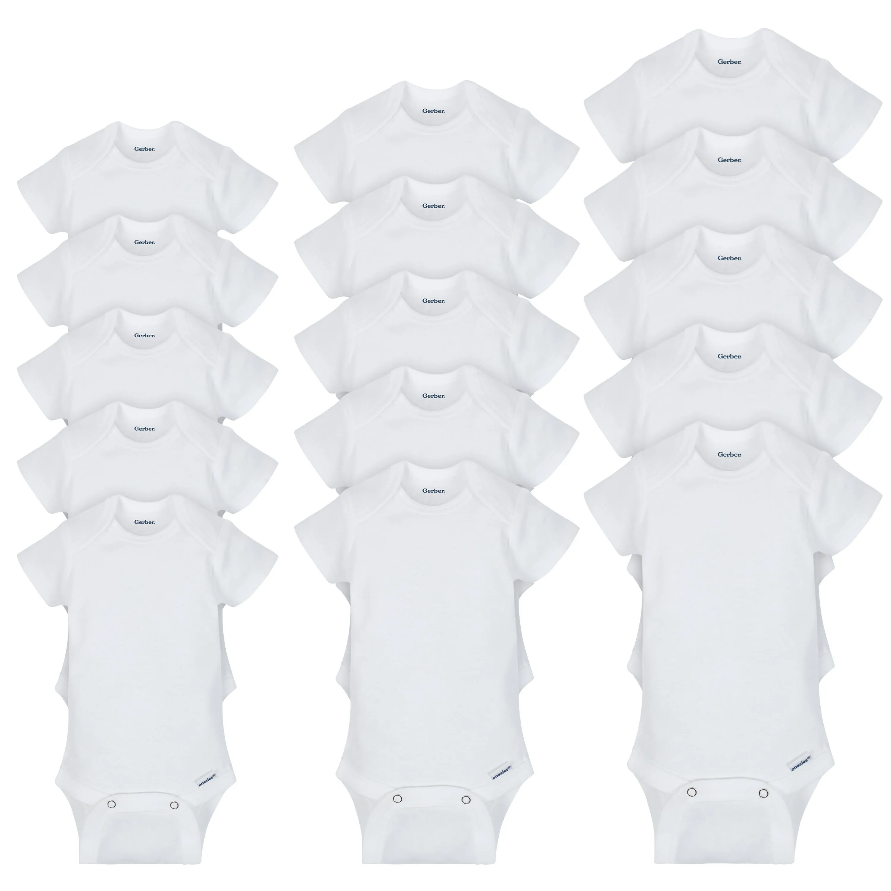 15-Pack Grow-With-Me White Short Sleeve Onesies Bodysuit Assorted Size Set Gerber Childrenswea