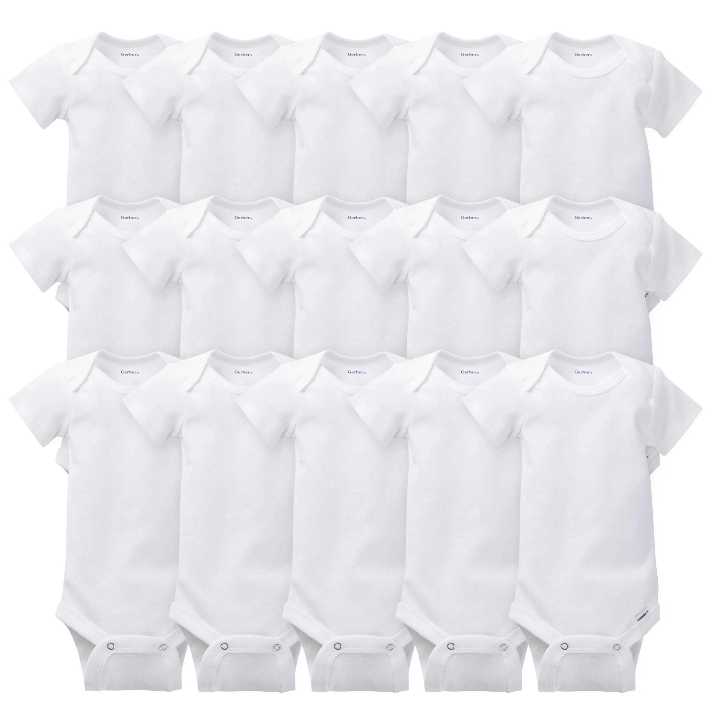 15-Pack White Onesies Bodysuits Bundle Gerber Childrenswea