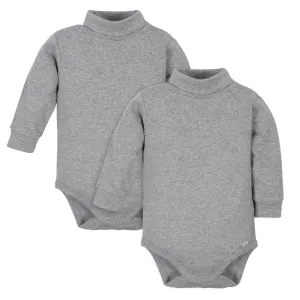 2-Pack Baby & Toddler Neutral Grey Heather Long Sleeve Turtleneck Onesies Bodysuits Gerber Childrenswea
