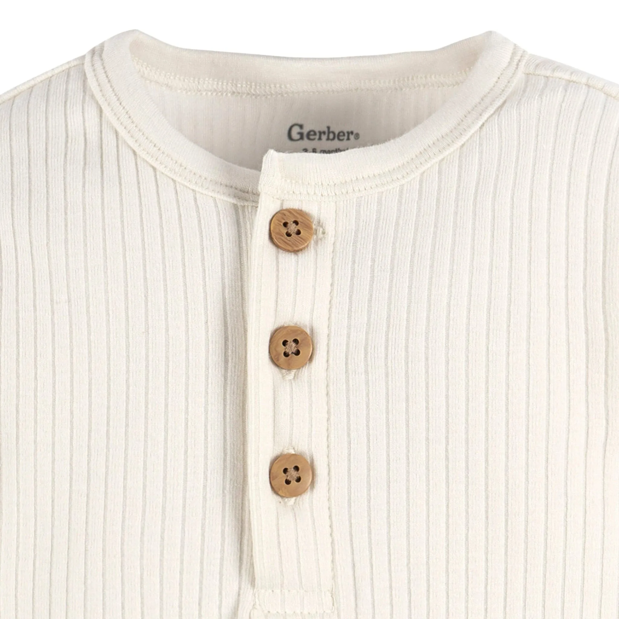 2-Pack Baby Boys Ivory & Grey Henley Onesies Bodysuits Gerber Childrenswea