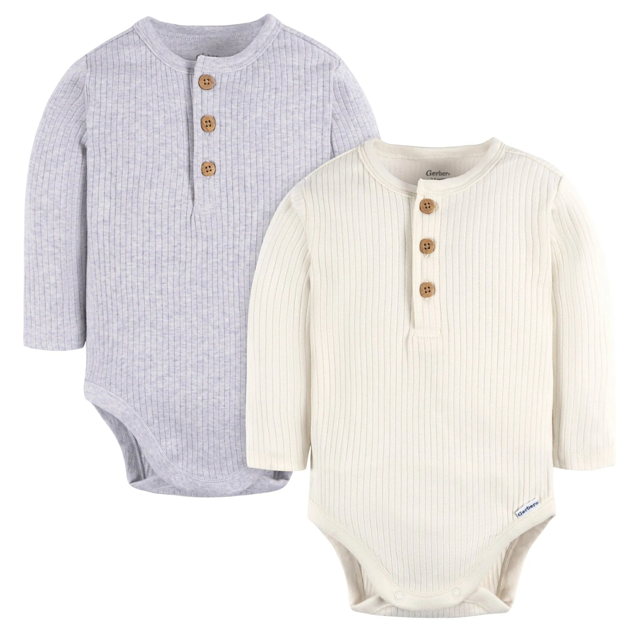 2-Pack Baby Boys Ivory & Grey Henley Onesies Bodysuits Gerber Childrenswea