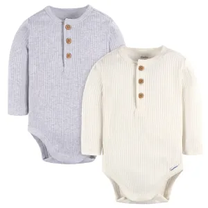 2-Pack Baby Boys Ivory & Grey Henley Onesies Bodysuits Gerber Childrenswea