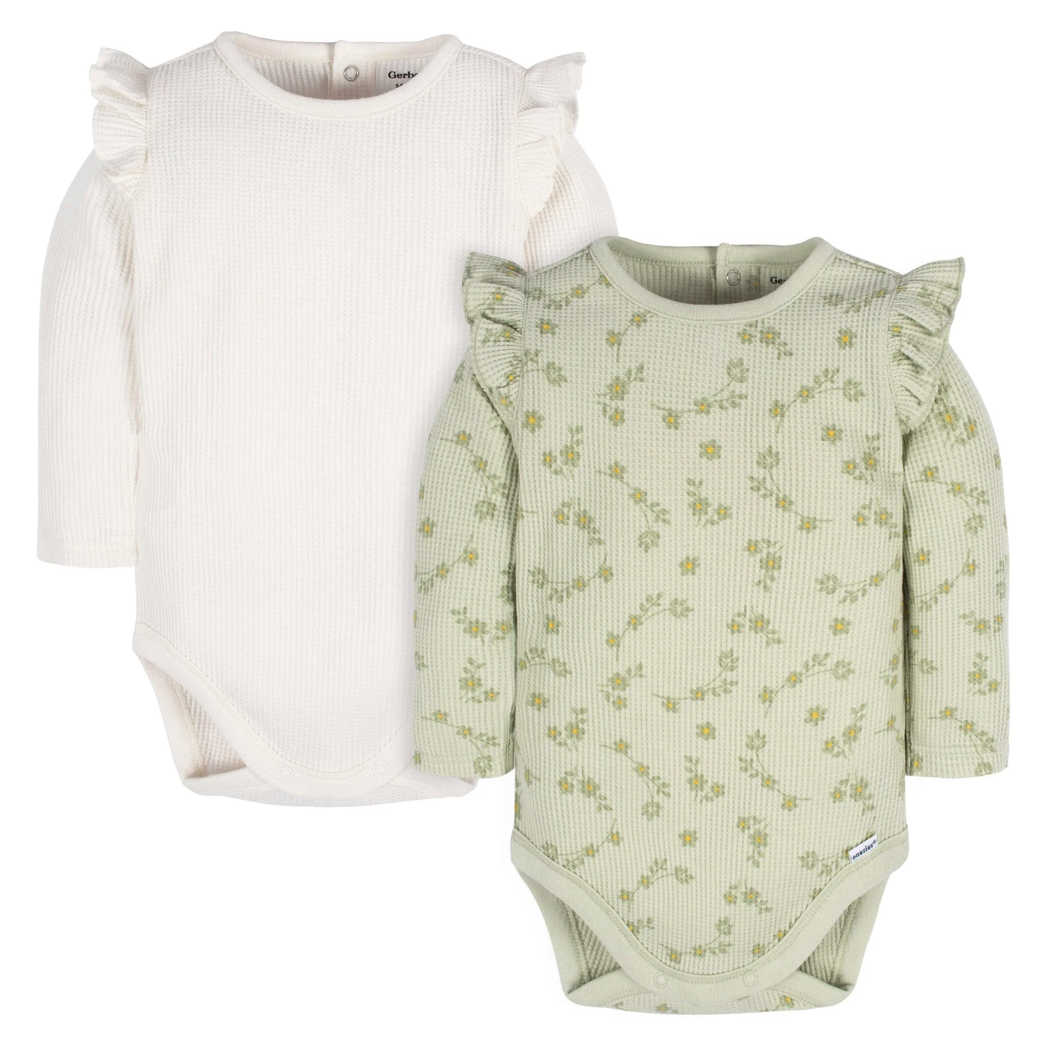 2-Pack Baby Girls Flower Toss Long Sleeve Onesies Bodysuits Gerber Childrenswea