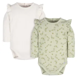 2-Pack Baby Girls Flower Toss Long Sleeve Onesies Bodysuits Gerber Childrenswea