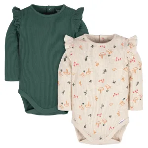 2-Pack Baby Girls Mushrooms Long Sleeve Onesies Bodysuits Gerber Childrenswea