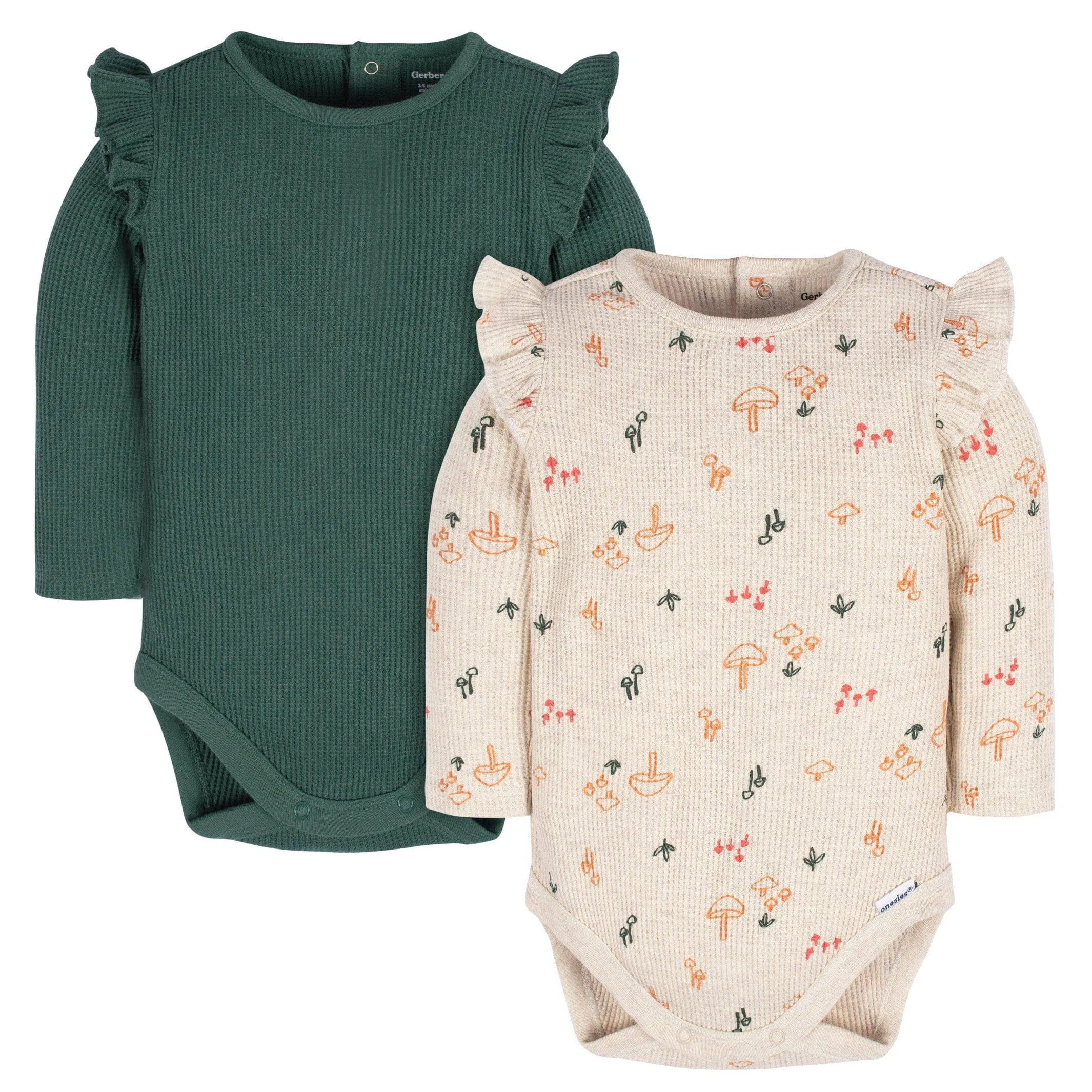 2-Pack Baby Girls Mushrooms Long Sleeve Onesies Bodysuits Gerber Childrenswea