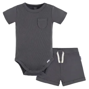 2-Piece Baby Boys Dark Grey Bodysuit and Shorts Set Gerber Childrenswea
