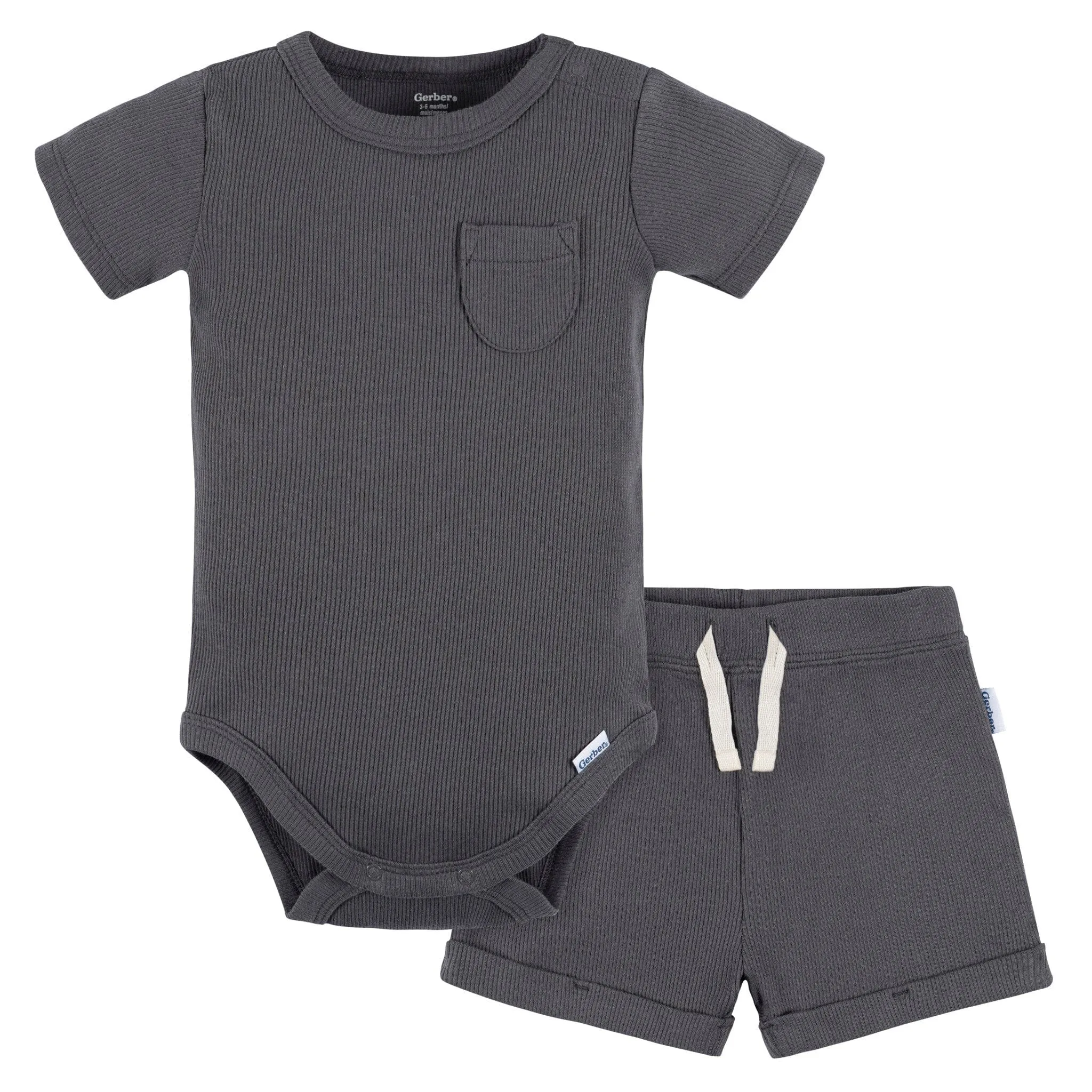 2-Piece Baby Boys Dark Grey Bodysuit and Shorts Set Gerber Childrenswea