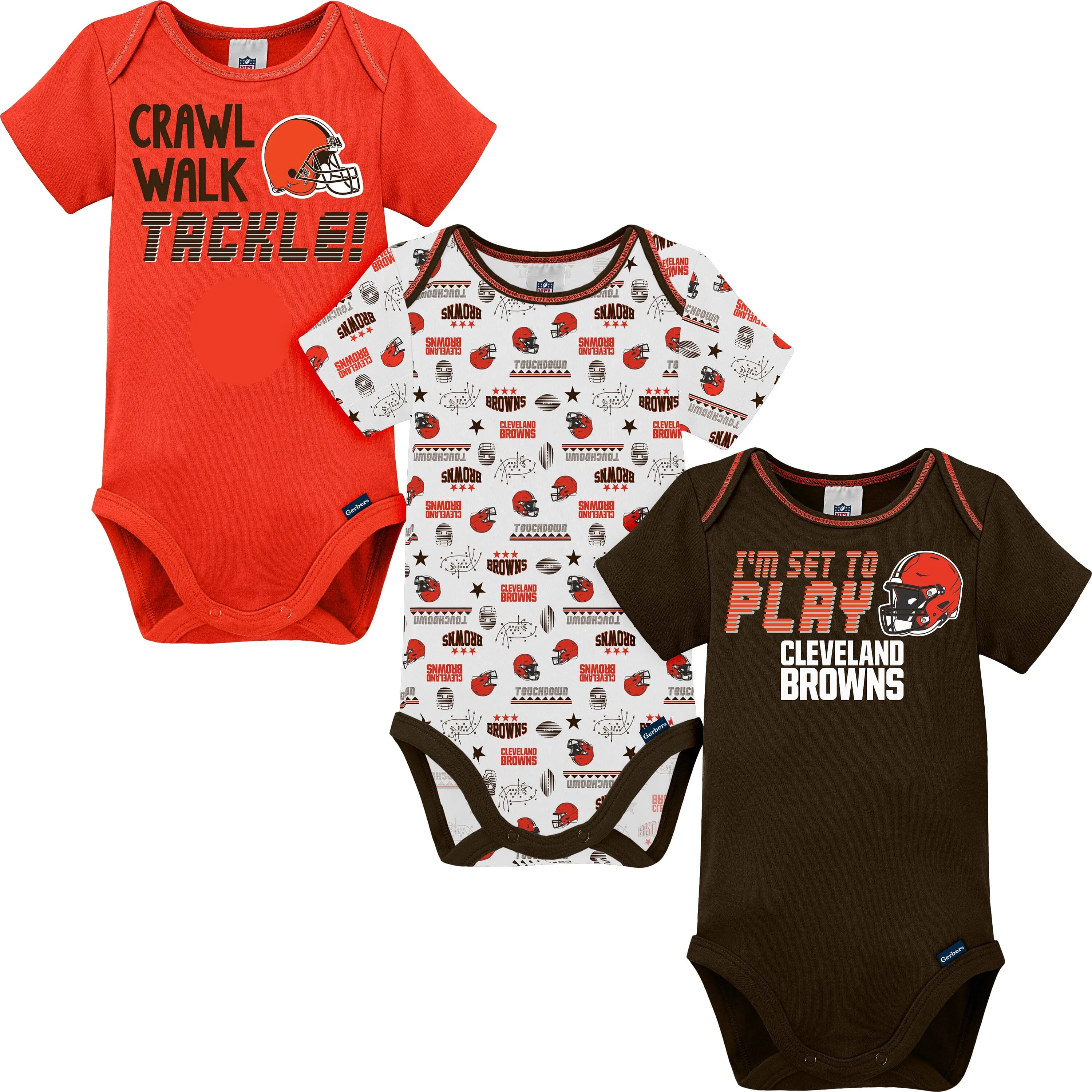 3-Pack Baby Boys Browns Short Sleeve Bodysuits Gerber Childrenswea