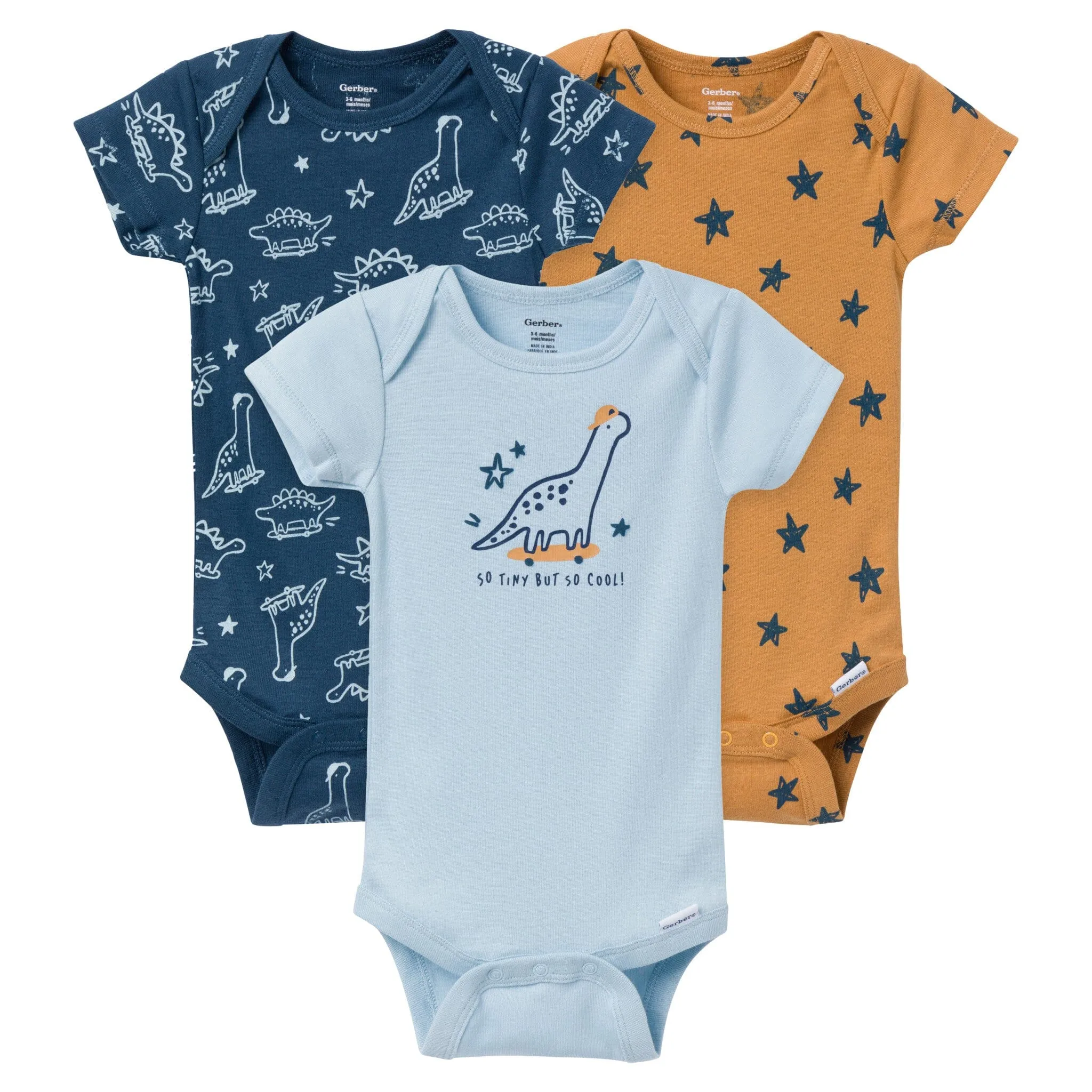 3-Pack Baby Boys Dino Dude Onesies Bodysuits Gerber Childrenswea