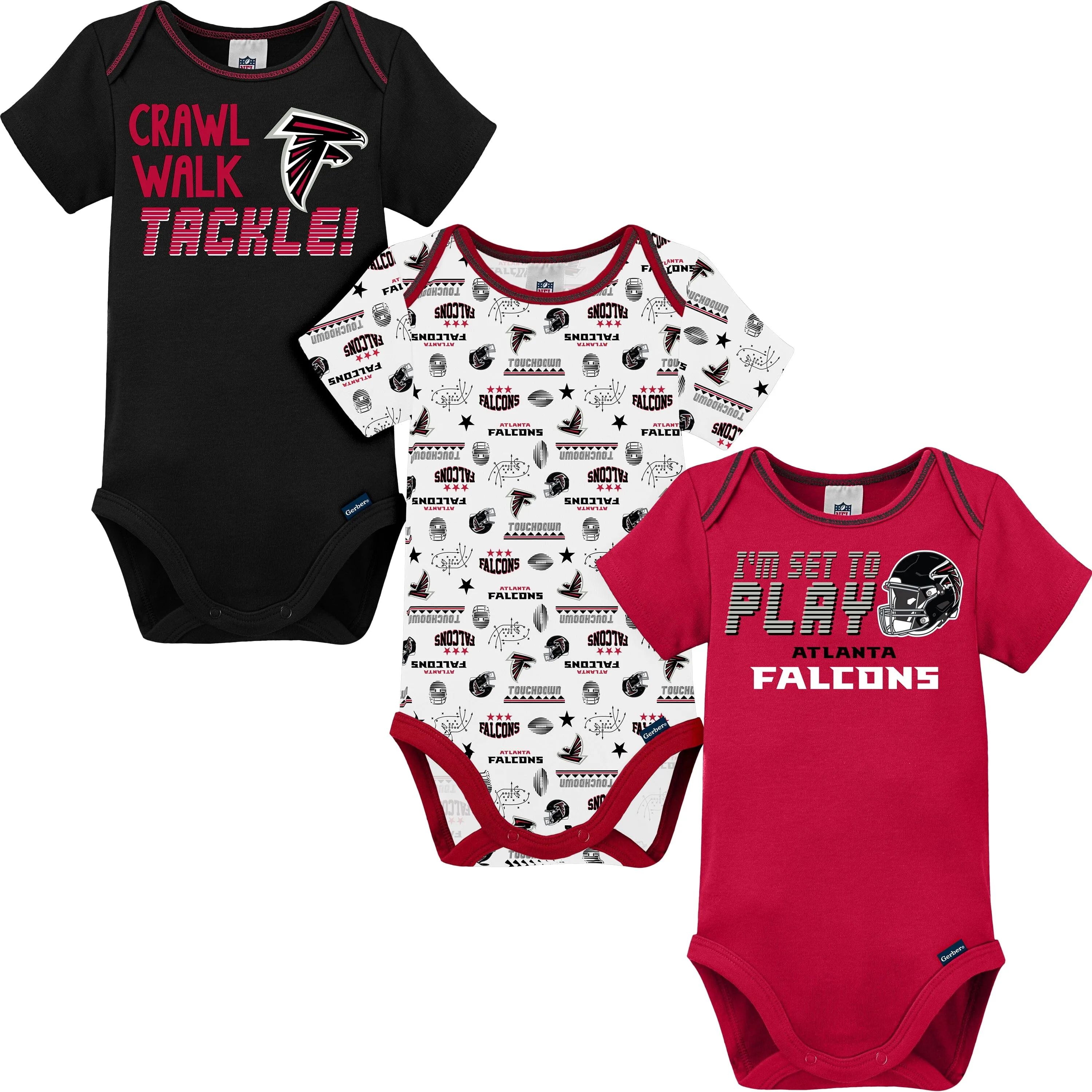 3-Pack Baby Boys Falcons Short Sleeve Bodysuits Gerber Childrenswea