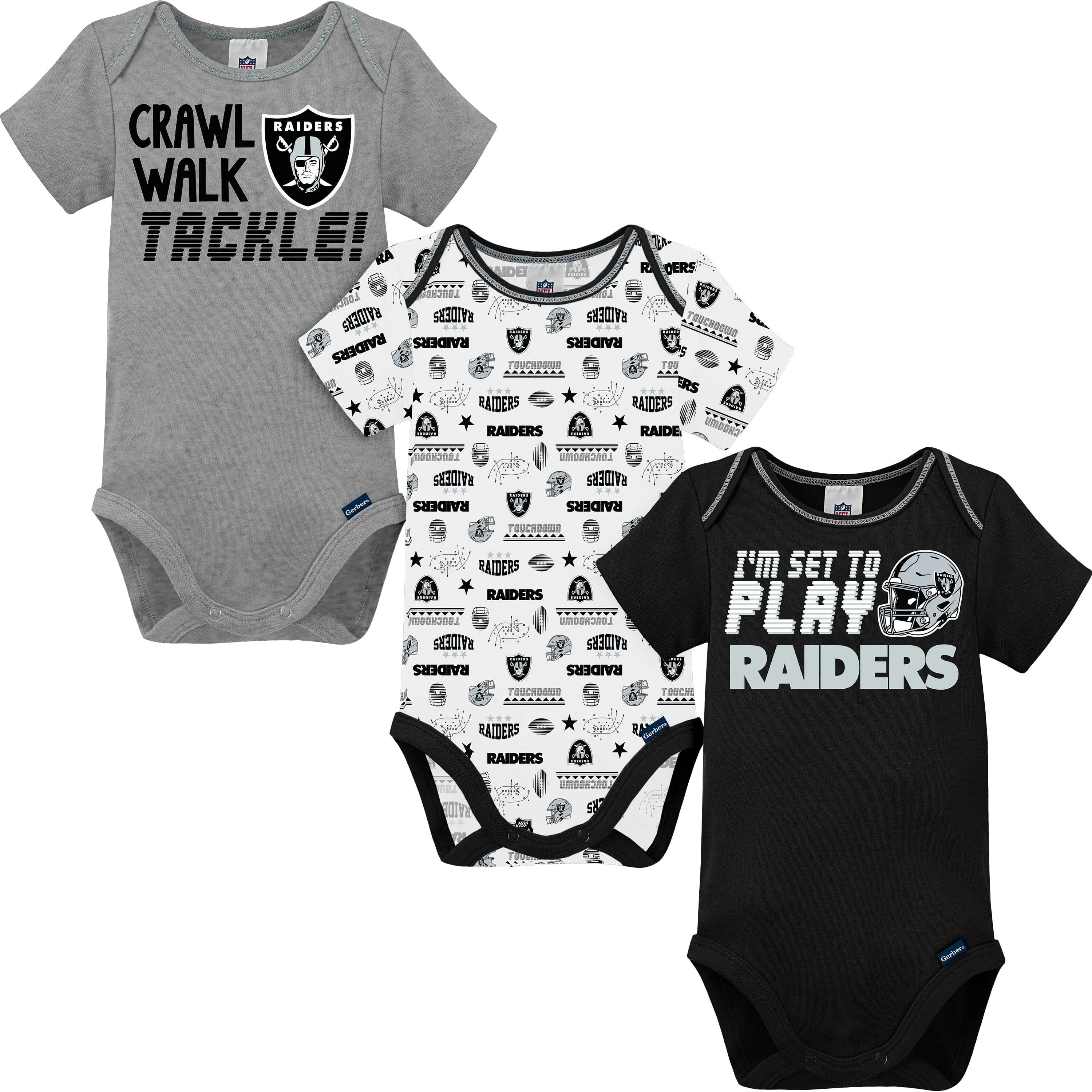 3-Pack Baby Boys Las Vegas Raiders Short Sleeve Bodysuits Gerber Childrenswea