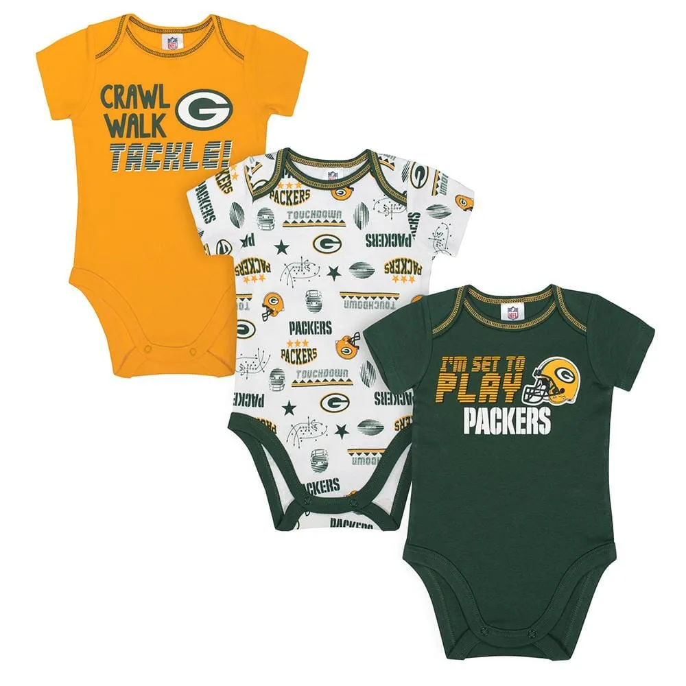 3-Pack Baby Boys Packers Short Sleeve Bodysuits Gerber Childrenswea