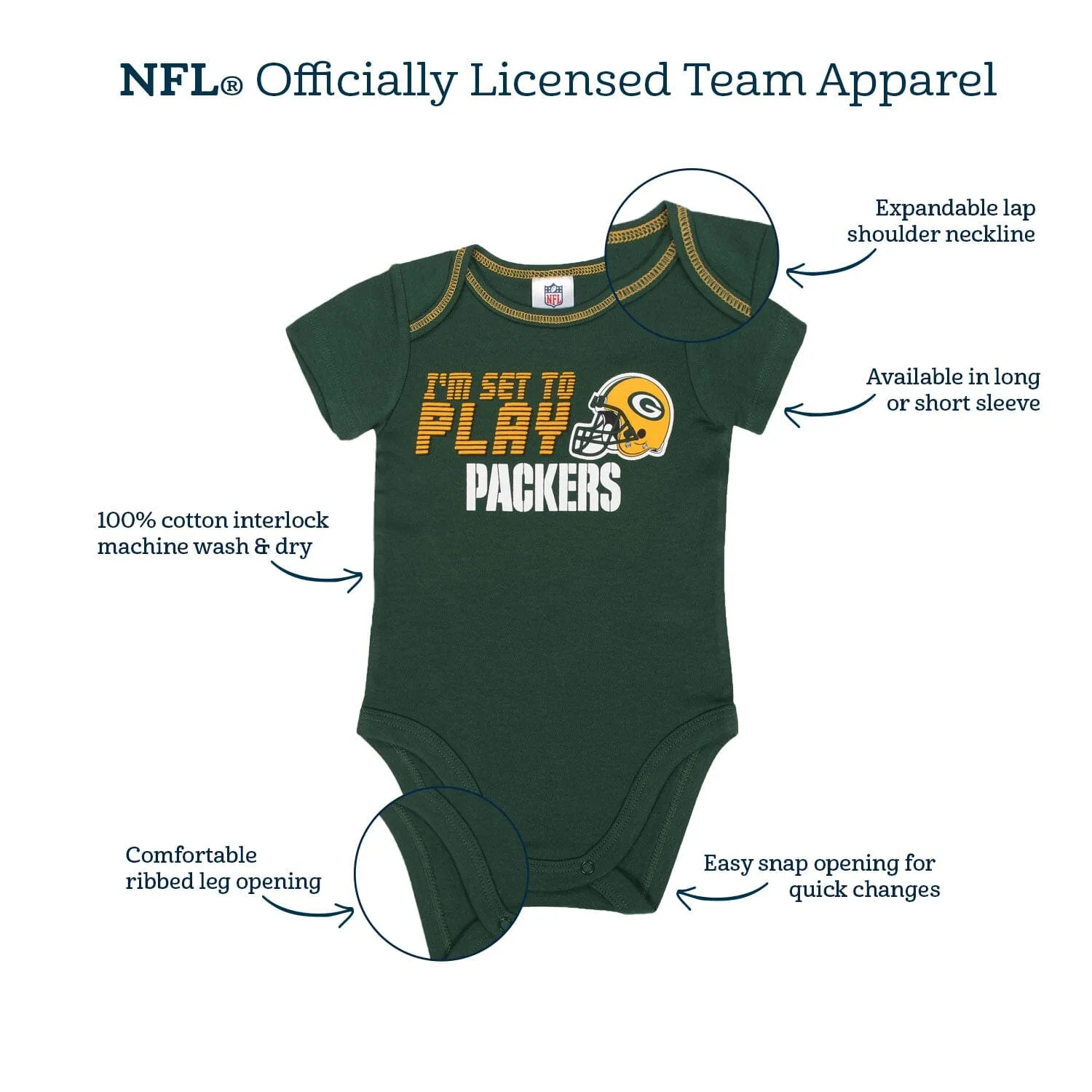 3-Pack Baby Boys Packers Short Sleeve Bodysuits Gerber Childrenswea