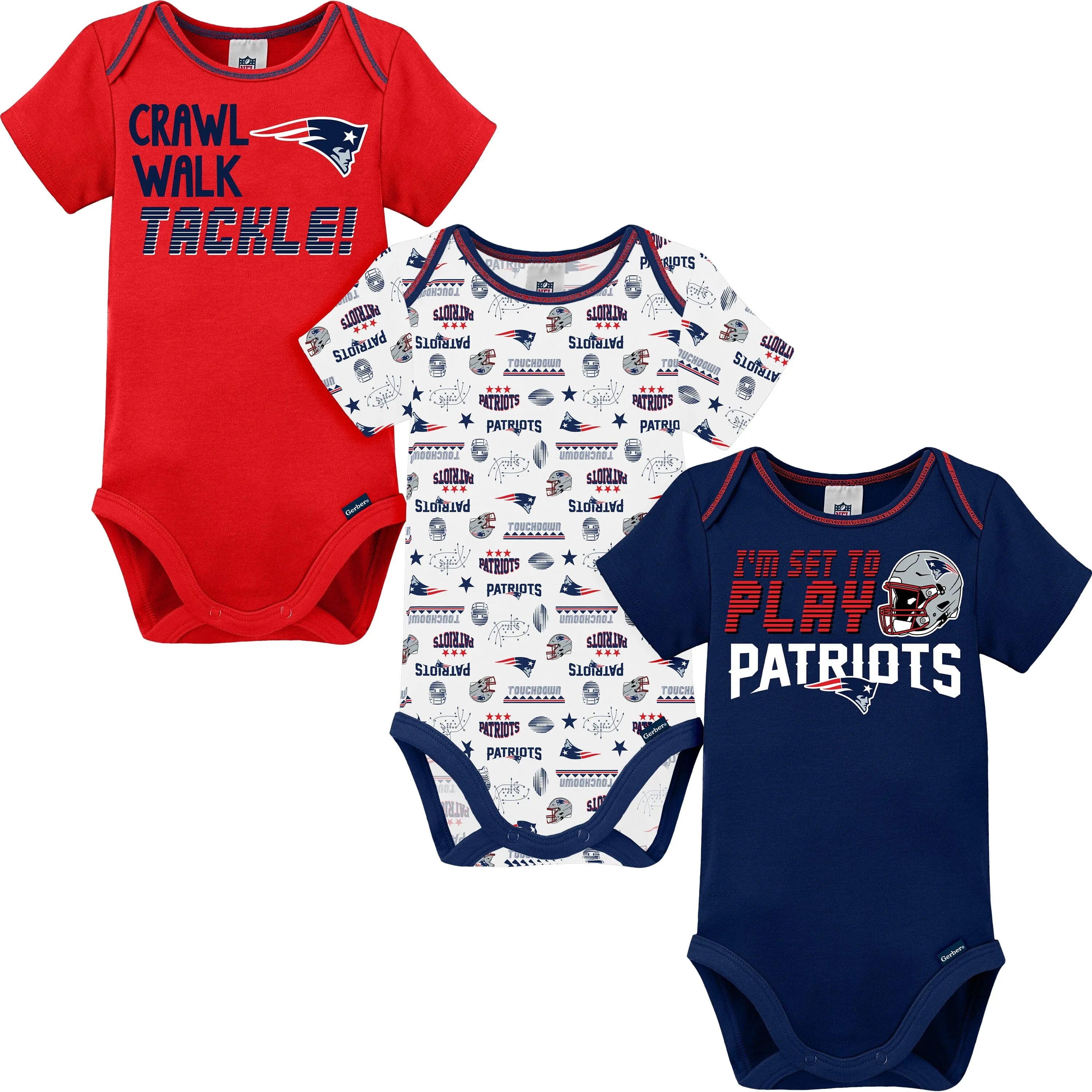 3-Pack Baby Boys Patriots Short Sleeve Bodysuits Gerber Childrenswea