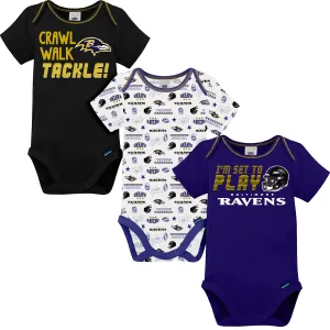 3-Pack Baby Boys Ravens Short Sleeve Bodysuits Gerber Childrenswea