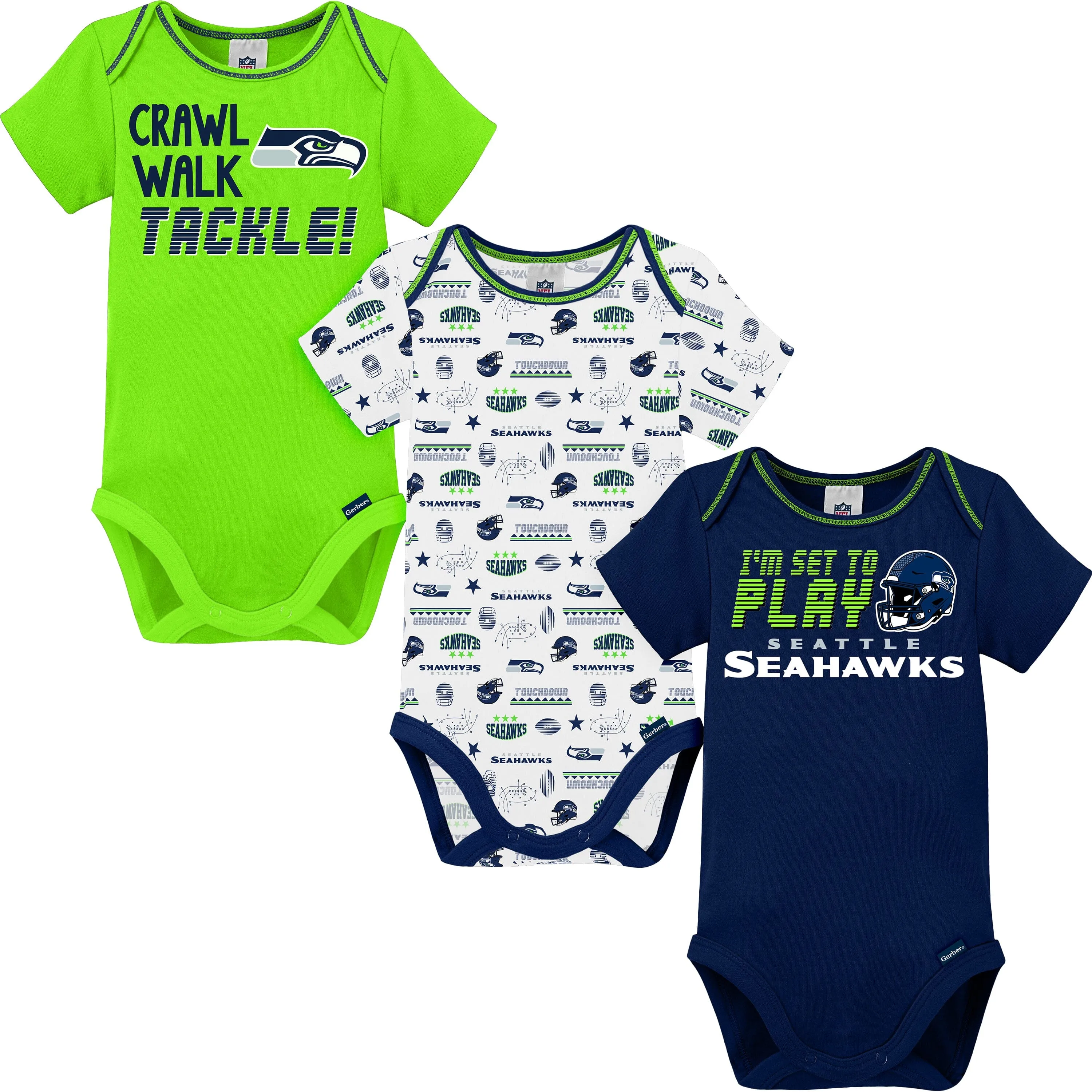 3-Pack Baby Boys Seahawks Short Sleeve Bodysuits Gerber Childrenswea