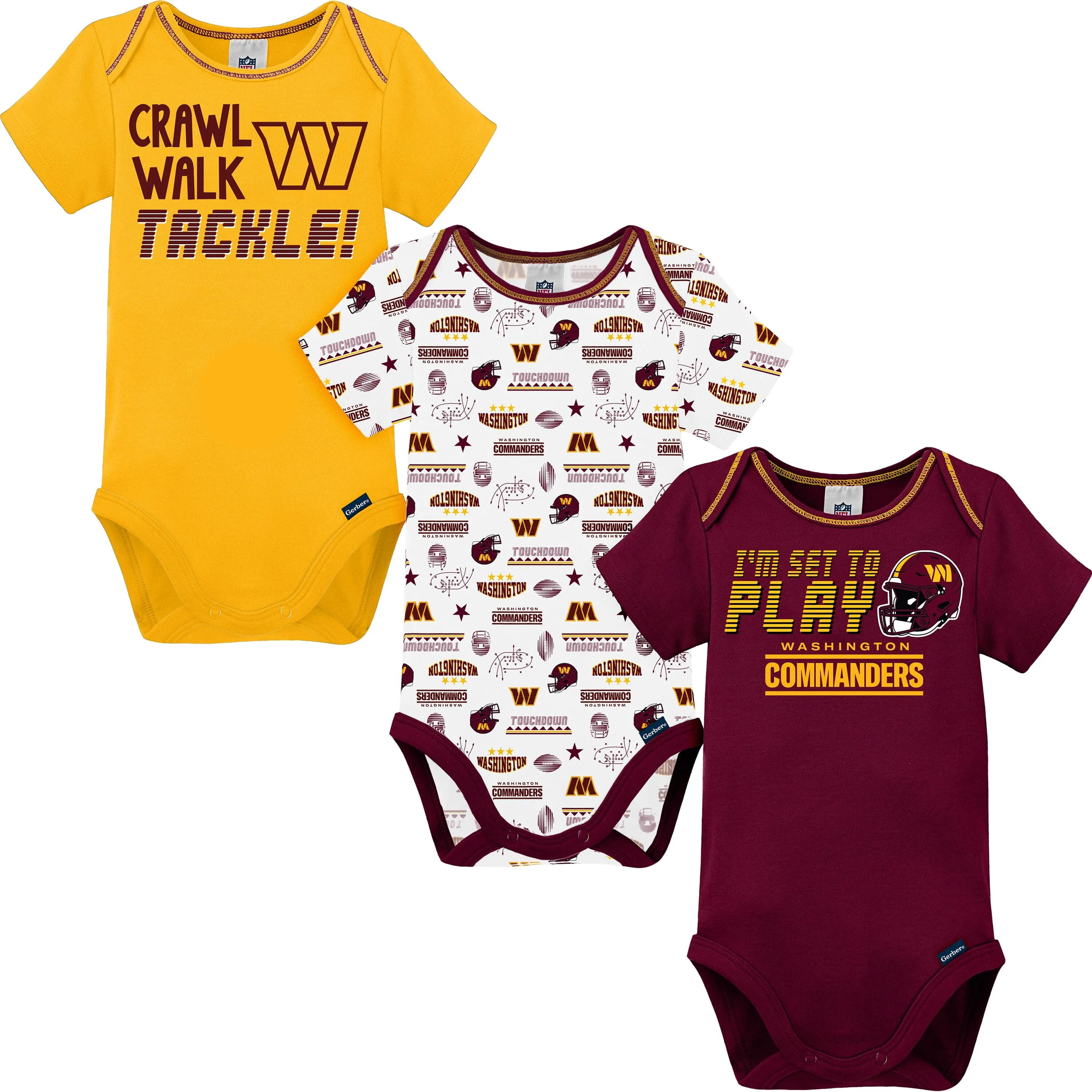 3-Pack Baby Boys Washington Commanders Short Sleeve Bodysuits Gerber Childrenswea