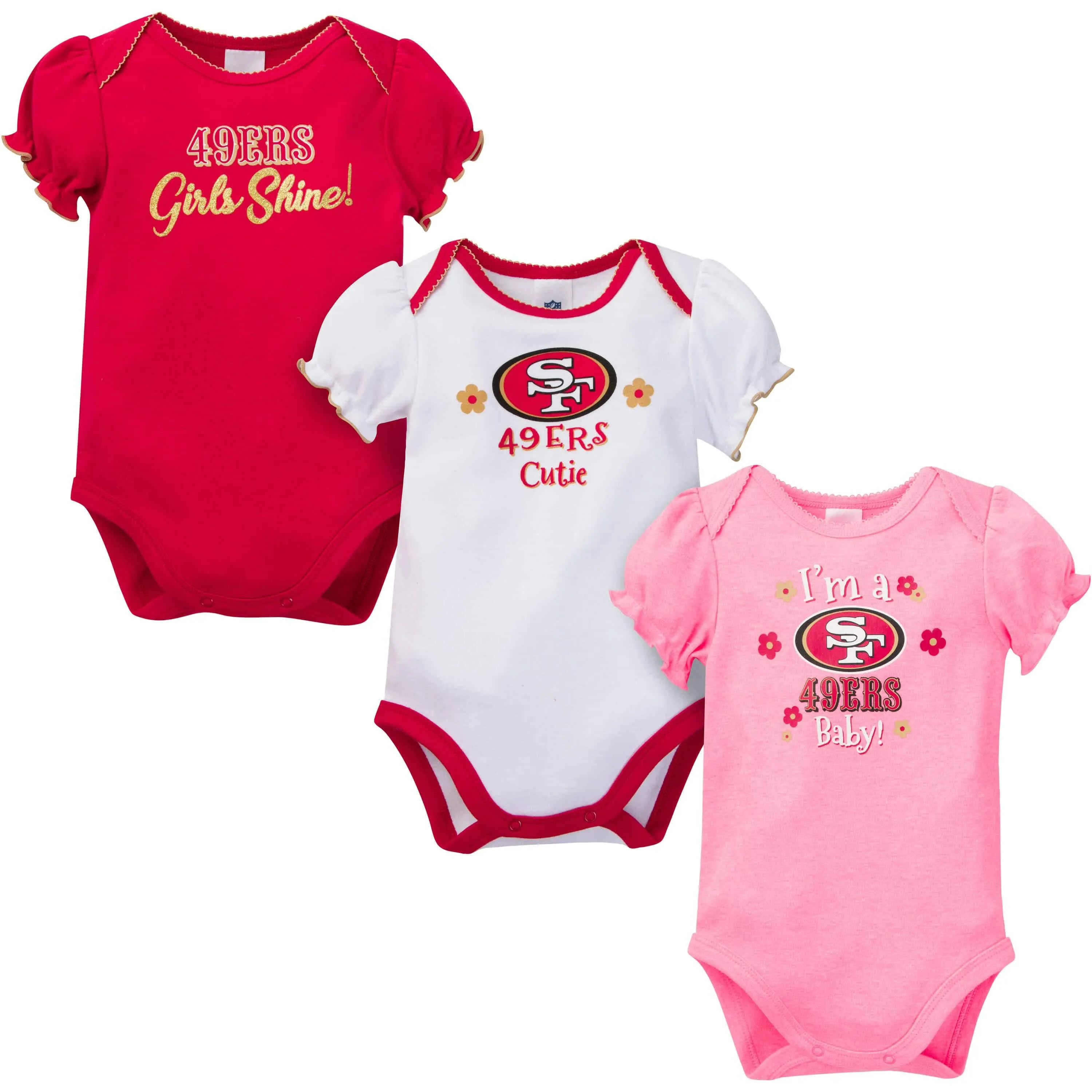 3-Pack Baby Girls 49ers Short Sleeve Bodysuits Gerber Childrenswea