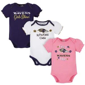 3-Pack Baby Girls Baltimore Ravens Short Sleeve Bodysuits Gerber Childrenswea