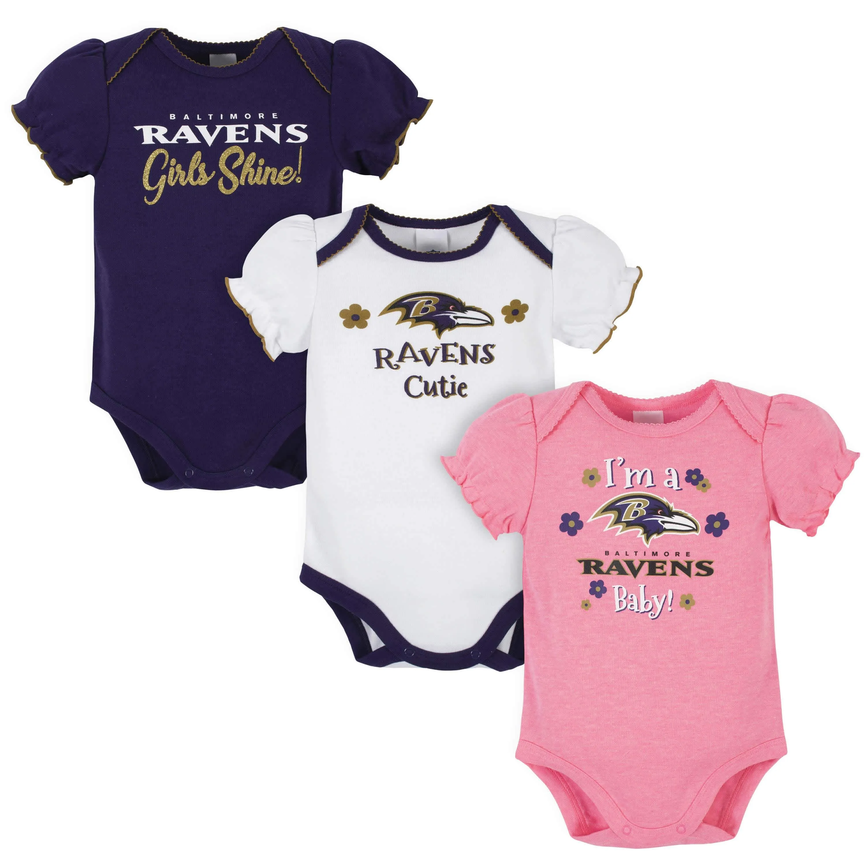 3-Pack Baby Girls Baltimore Ravens Short Sleeve Bodysuits Gerber Childrenswea