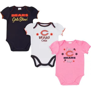 3-Pack Baby Girls Chicago Bears Short Sleeve Bodysuits Gerber Childrenswea