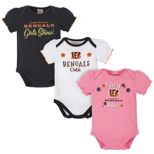 3-Pack Baby Girls Cincinnati Bengals Short Sleeve Bodysuits Gerber Childrenswea