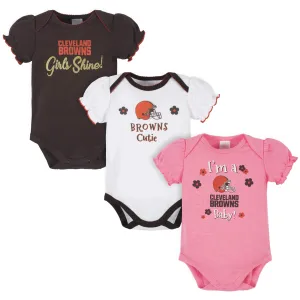 3-Pack Baby Girls Cleveland Browns Short Sleeve Bodysuits Gerber Childrenswea