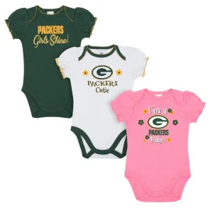 3-Pack Baby Girls Green Bay Packers Short Sleeve Bodysuits Gerber Childrenswea
