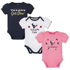 3-Pack Baby Girls Houston Texans Short Sleeve Bodysuits Gerber Childrenswea