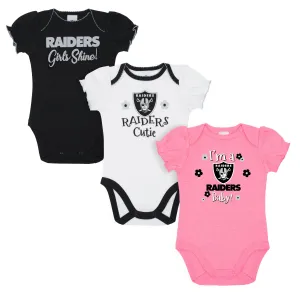 3-Pack Baby Girls Las Vegas Raiders Raiders Short Sleeve Bodysuits Gerber Childrenswea