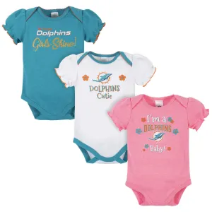 3-Pack Baby Girls Miami Dolphins Short Sleeve Bodysuits Gerber Childrenswea