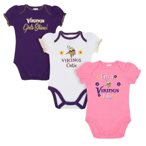 3-Pack Baby Girls Minnesota Vikings Short Sleeve Bodysuits Gerber Childrenswea