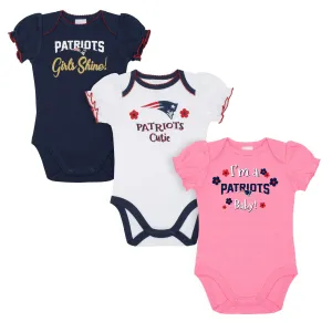 3-Pack Baby Girls New England Patriots Short Sleeve Bodysuits Gerber Childrenswea