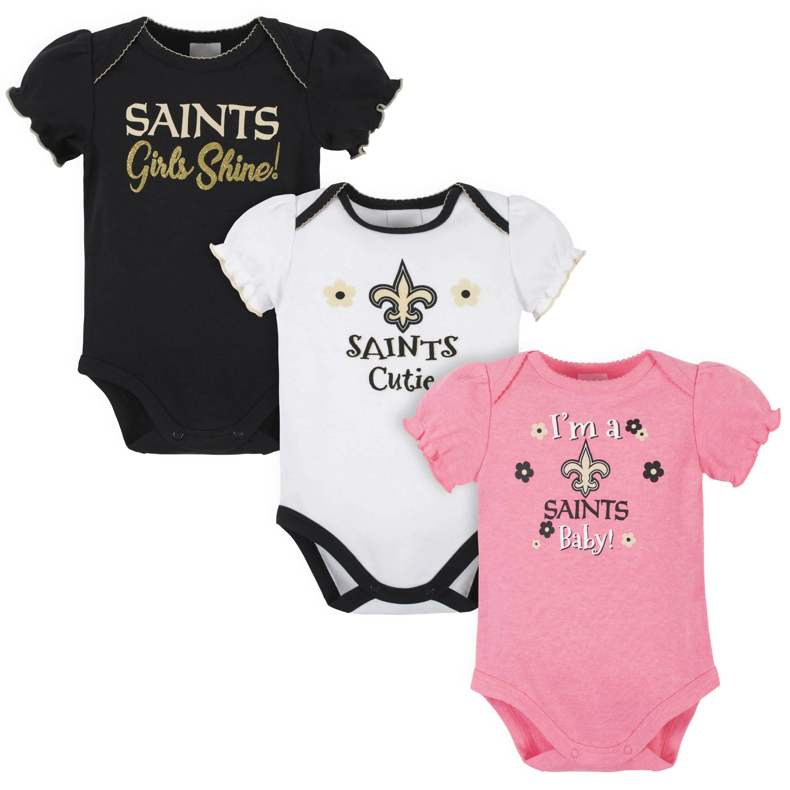 3-Pack Baby Girls New Orleans Saints Short Sleeve Bodysuits Gerber Childrenswea