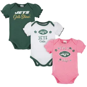 3-Pack Baby Girls New York Jets Short Sleeve Bodysuits Gerber Childrenswea
