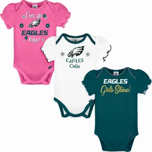 3-Pack Baby Girls Philadelphia Eagles Short Sleeve Bodysuits Gerber Childrenswea