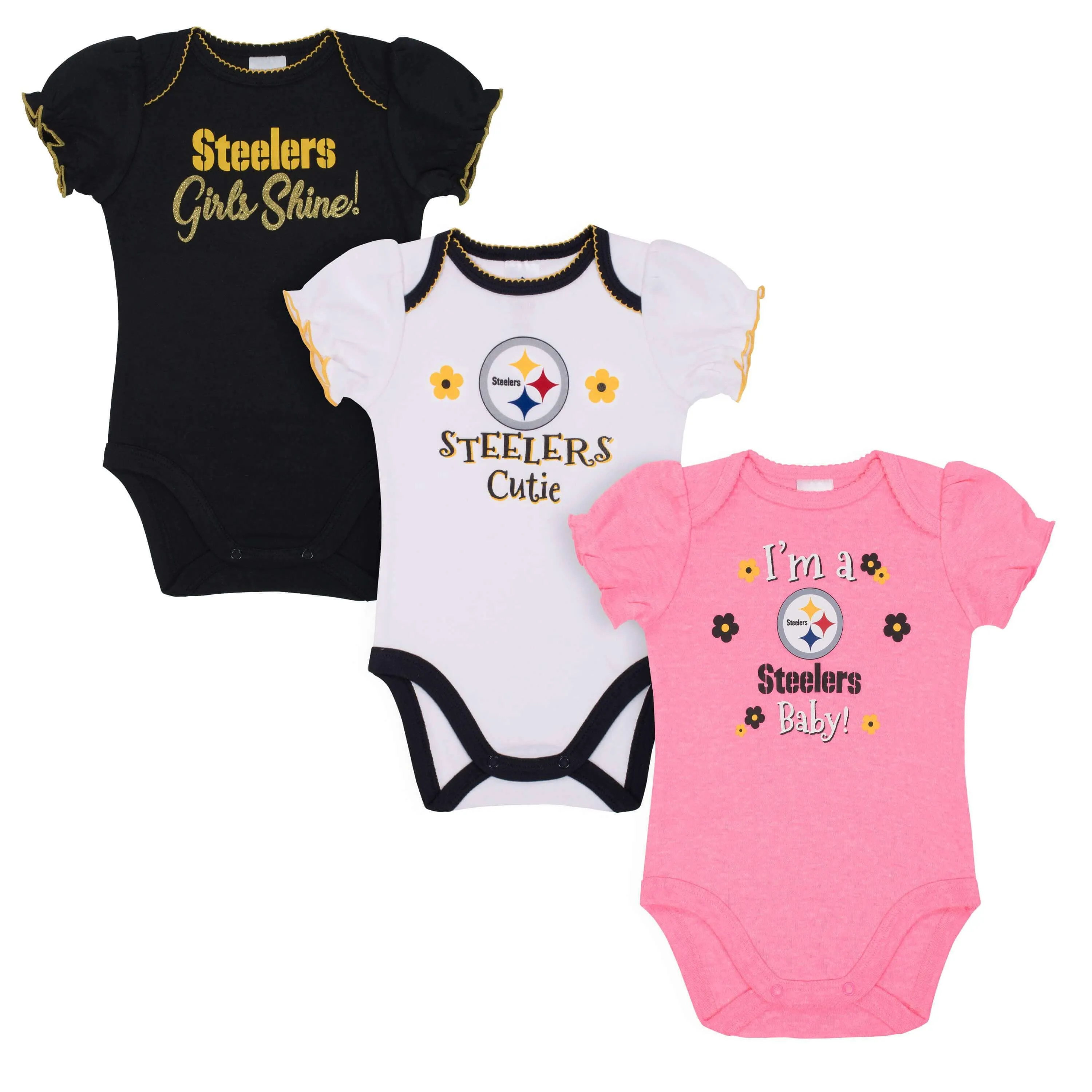 3-Pack Baby Girls Pittsburgh Steelers Short Sleeve Bodysuits Gerber Childrenswea