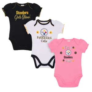 3-Pack Baby Girls Pittsburgh Steelers Short Sleeve Bodysuits Gerber Childrenswea