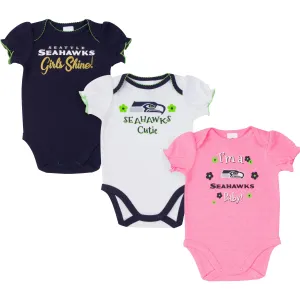 3-Pack Baby Girls Seattle Seahawks Short Sleeve Bodysuits Gerber Childrenswea