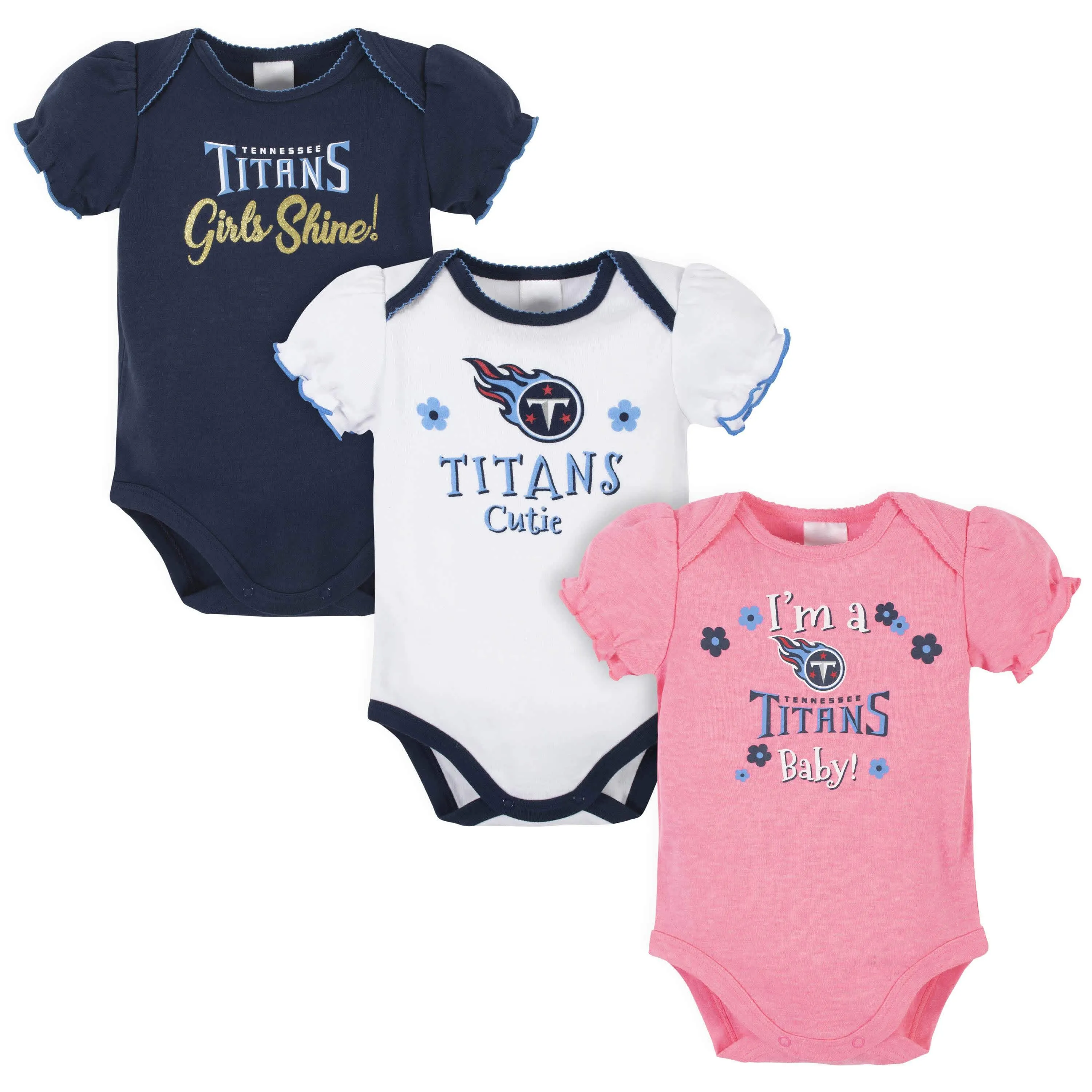 3-Pack Baby Girls Tennessee Titans Short Sleeve Bodysuits Gerber Childrenswea