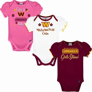 3-Pack Baby Girls Washington Commanders Short Sleeve Bodysuits Gerber Childrenswea