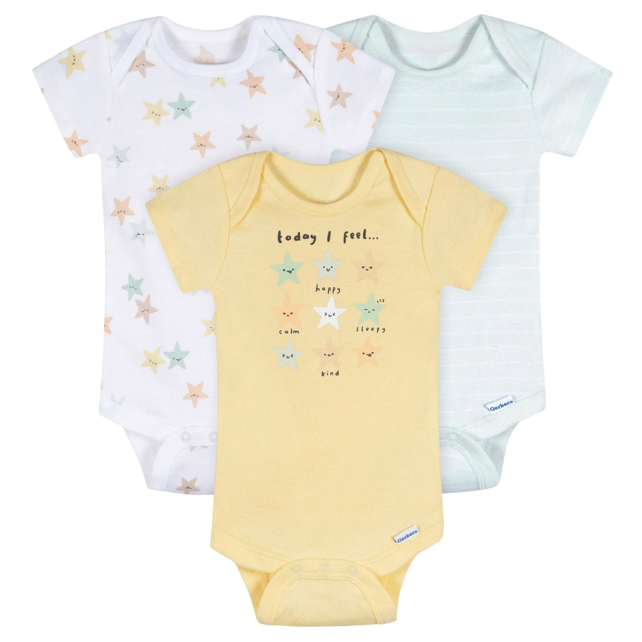 3-Pack Baby Neutral Starry Smiles Short Sleeve Onesies Bodysuits Gerber Childrenswea