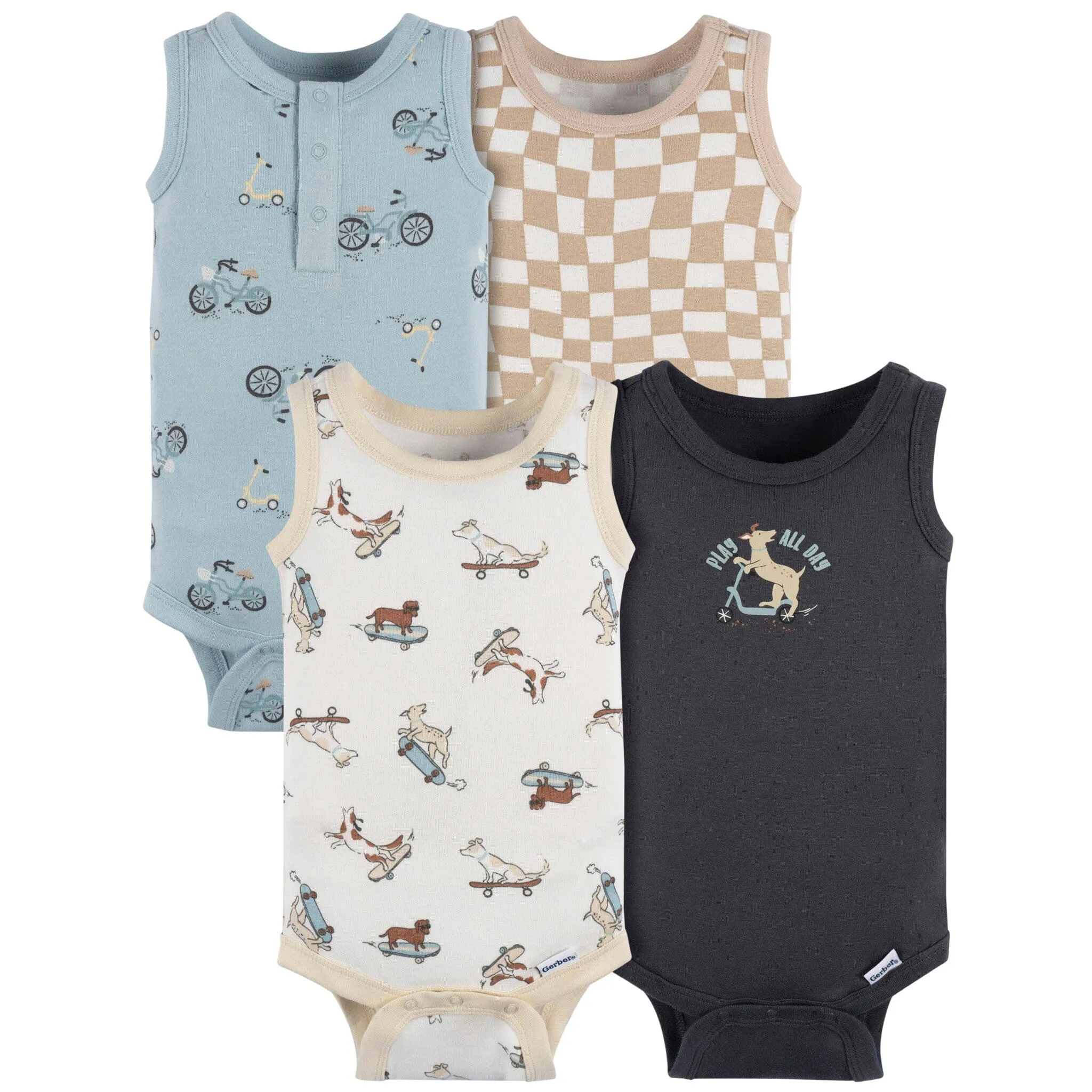 4-Pack Baby Boys Blue Bike Sleeveless Onesies Bodysuits Gerber Childrenswea