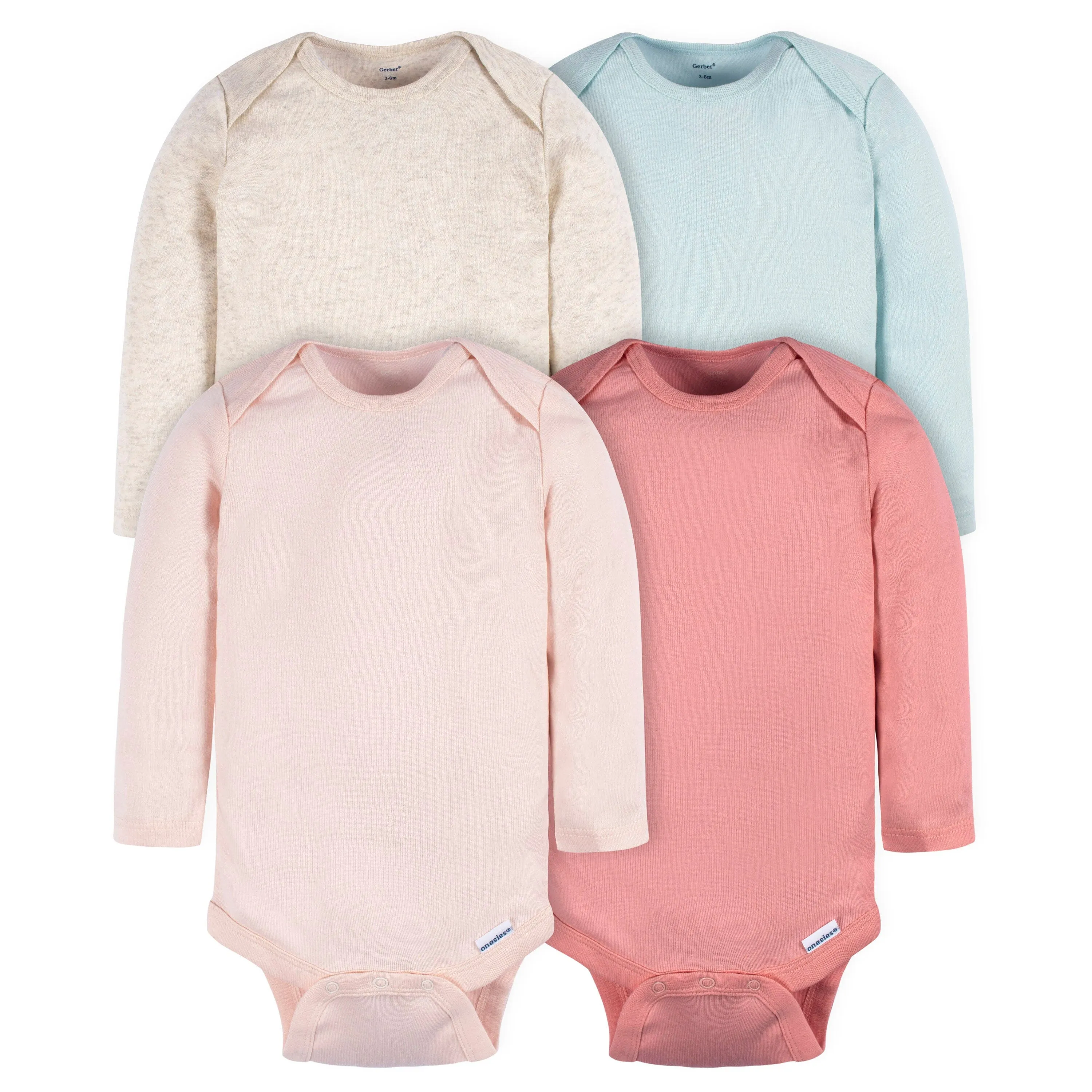 4-Pack Baby Neutral Blue/ Pink Long Sleeve Onesies Bodysuits Gerber Childrenswea