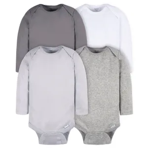 4-Pack Baby Neutral Grey Long Sleeve Onesies Bodysuits Gerber Childrenswea