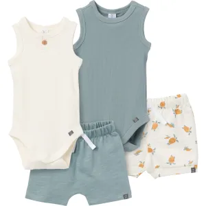 4-Piece Baby Boys Cream & Teal Bodysuits and Shorts Set Gerber Childrenswea